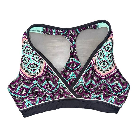 Athleta Sports Swim Top Bra Printed Size Small Cozumel Design V Neck Racer Back - Picture 1 of 4